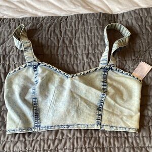 Stylish Light Blue(acid wash) Denim Crop Top